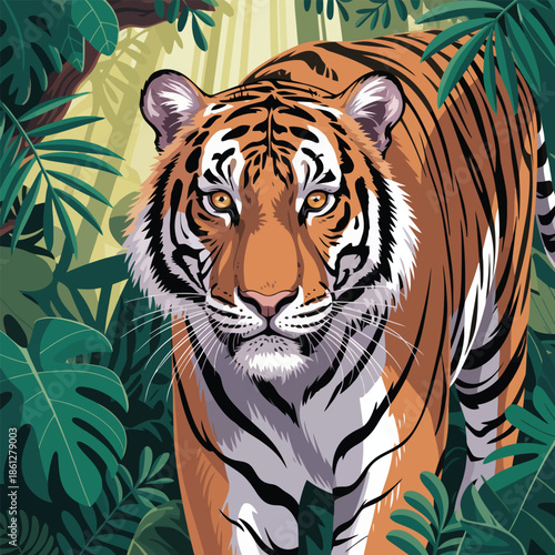 A fierce Siberian tiger with blue eyes and orange stripes posing for a majestic wildlife portrait against a dark black background and a clear blue sky