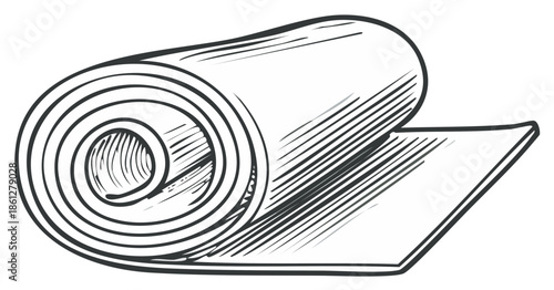 Rolled up yoga mat for exercise and fitness, hand-drawn illustration