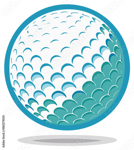 Abstract Golf Ball Illustration with Blue Frame and Dimple Pattern Design
