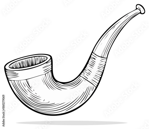 Classic hand drawn illustration of a smoking pipe with wood texture details