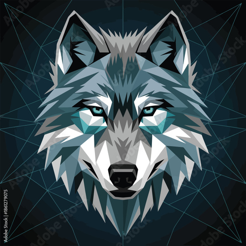 A fierce black and white wolf head vector illustration featuring a tribal silhouette of a wild predator beast, perfect as a mascot tattoo or wildlife animal symbol isolated on a white background