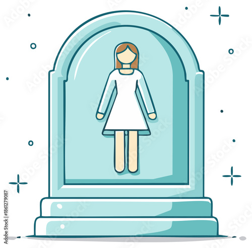 Woman silhouette in a glass display case icon illustration