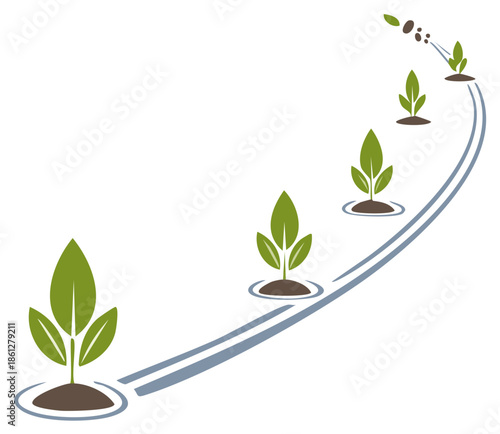 Abstract Vector Graphic Depicting Plants Growing in a Row, Growth Cycle Illustration