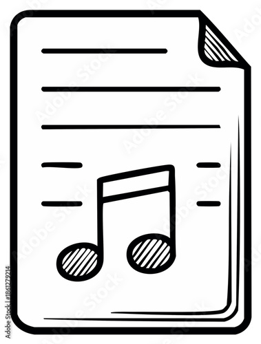 Hand drawn illustration of a sheet of music with notes and lines symbolizing melody and composition