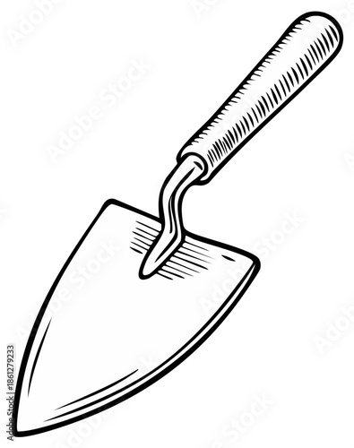 Hand-Drawn Garden Trowel Illustration: Vintage Gardening Tool with Detailed Hatching for Horticulture and Cultivation
