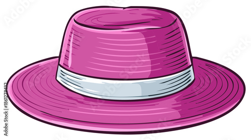 Stylish pink fedora hat with a white band vector illustration