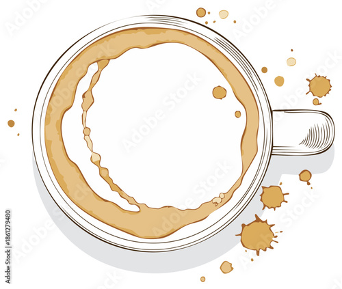 Illustration of Empty Coffee Cup With Splatters and Rings