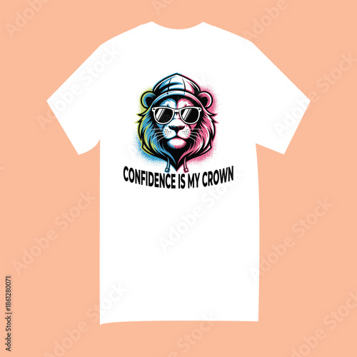 Cool Lion with Sunglasses and Hoodie Illustration - Confidence Is My Crown T-Shirt