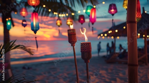 Sunset Beach Festival With Colorful Lanterns and Warm Evening Lights