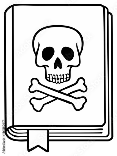 Open book with skull and crossbones symbol on cover danger warning