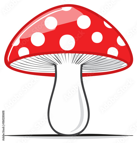 Cartoon Amanita Mushroom Illustration: Red Toadstool with White Spots for Children's Books