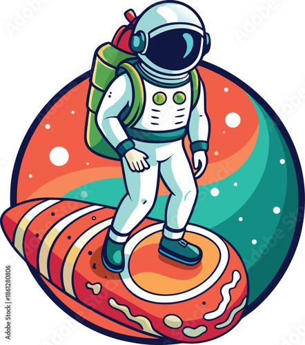 Cool Astronaut Surfing On Rocket Board In Galaxy Space