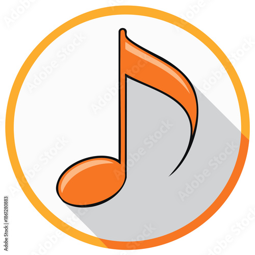Bright Orange Musical Eighth Note Symbol with Shadow in Circle Icon