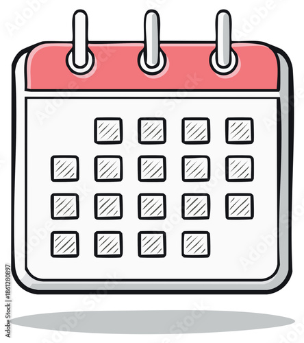 Cartoon style calendar with blank days and red top binding for scheduling and planning events
