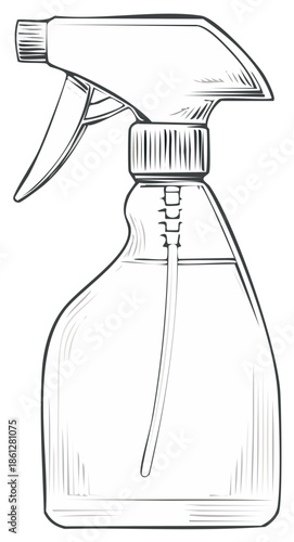 Line Drawing of a Clear Trigger Sprayer Bottle with Internal Tube