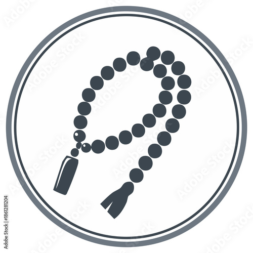 Simple vector icon of Islamic prayer beads or Tasbih, a spiritual symbol for meditation and worship