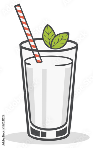 Refreshing clear beverage in a glass with a straw and mint garnish