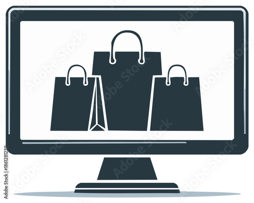 Shopping Bags Displayed on a Computer Screen Online Shop Vector