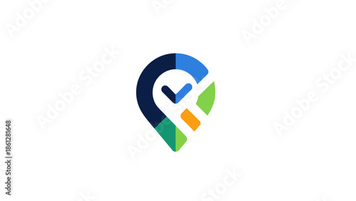 Abstract location pin icon with checkmark. Modern vector graphic for verified accuracy, successful completion, or precise geographic tracking. Ideal for digital apps and branding
