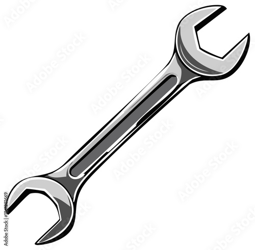 Single metal wrench tool for repairs and construction angled view illustration