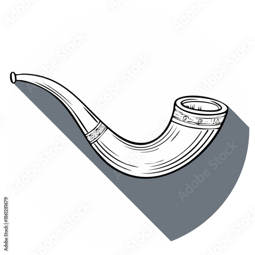 Stylized Illustration of a Curved Smoking Pipe with Shadow