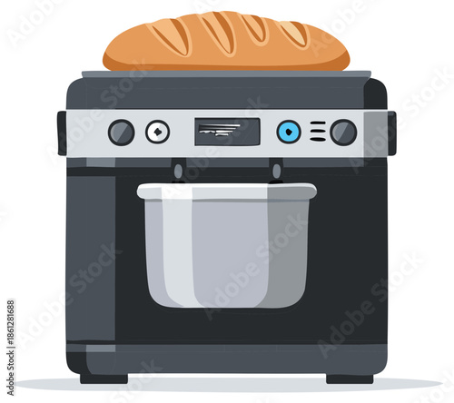 Modern Bread Maker Machine with Fresh Loaf on Top for Homemade Baking