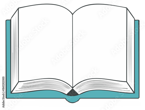 Opened Book Illustration with Blank Pages for Text or Graphics in Turquoise Blue