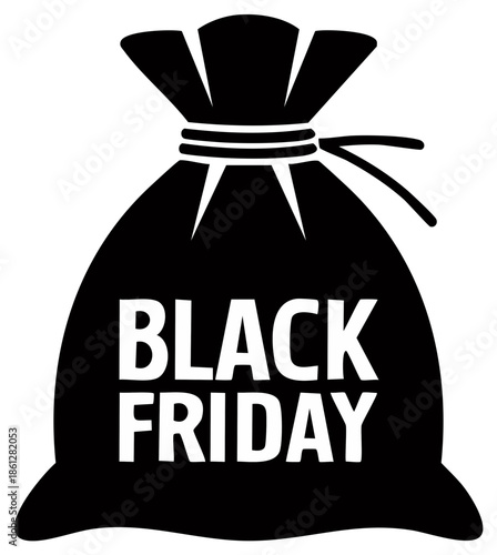 Black Friday vector illustration, shopping discount sale concept, bag full of bargains and holiday specials offers