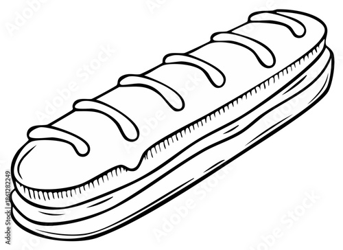 Hand drawn illustration of a classic French pastry éclair with chocolate glaze outline