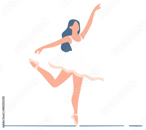 Elegant ballerina dancing ballet in a graceful pose on pointe with white tutu minimalist illustration