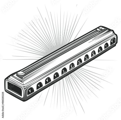 Vintage Blues Harmonica with Radial Starburst Lines