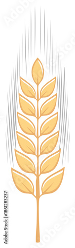 Stylized yellow wheat stalk with stylized gray lines representing abstract growth or rain