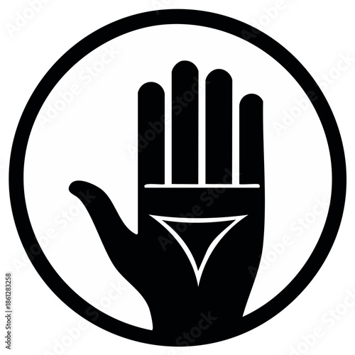 Stylized Palm Symbol in Black and White Circular Design Element for Spiritual or Protection Concepts
