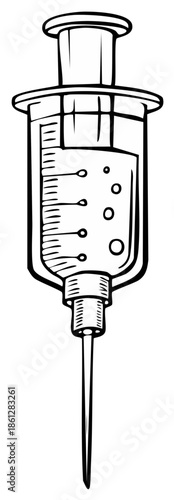 Medical Syringe with Liquid and Bubbles in a Hand Drawn Style