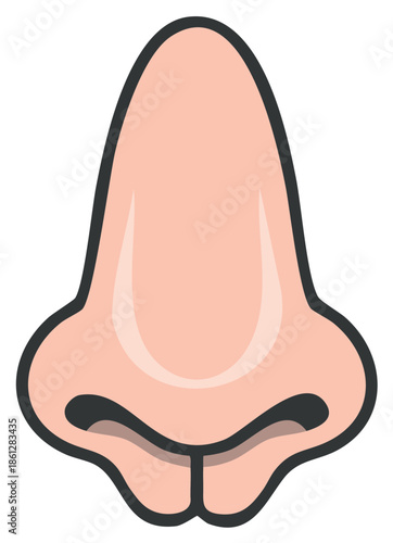 Cartoon illustration of a human nose, with detailed design and accurate depiction.
