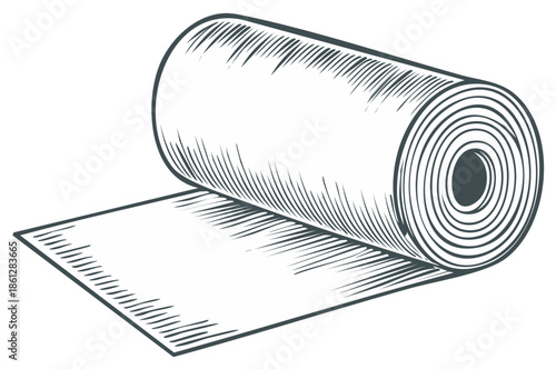 Rolled Paper Sheet Line Art Illustration for Crafts, Design, & Architecture