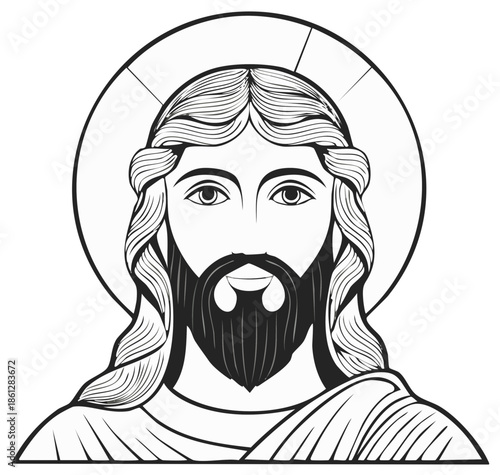 Line Drawing of Jesus Christ with Halo and Beard