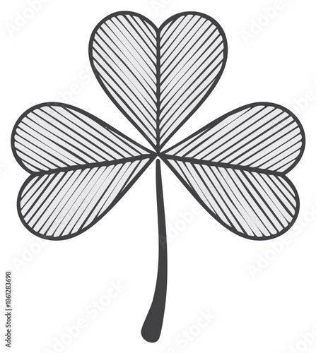 Hand Drawn Sketch of a Shamrock with Hatching Lines Symbolizing Luck and Ireland