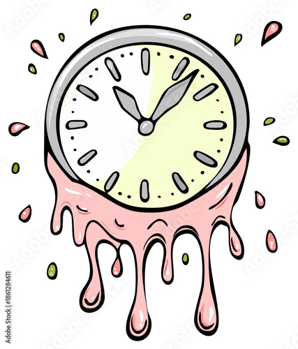 Melting Clock Drips with Pink Slime a Colorful Conceptual Time Illustration