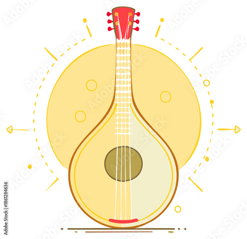 Cartoon Fado Guitar Illustration Portuguese Music Instrument Traditional Strings Acoustic Sound Musical Object Culture