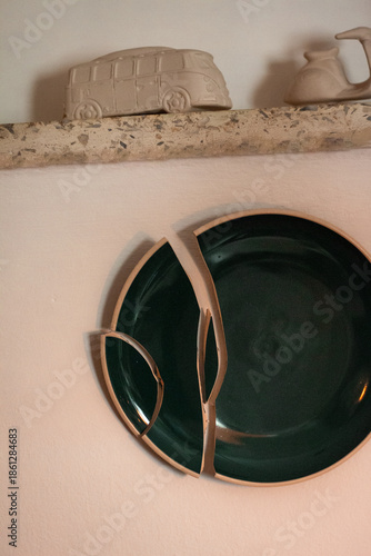 Restaurant deco with broken dish