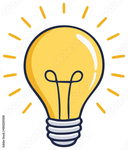 Vibrant yellow light bulb glowing brightly as a symbol of brilliant ideas and inspiration