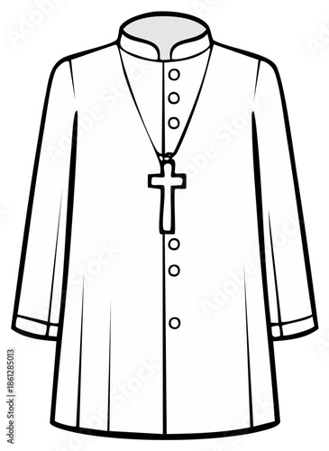 Clerical attire with Roman collar and crucifix necklace outline drawing