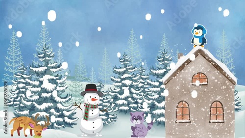 winter snow snowman animals christmas