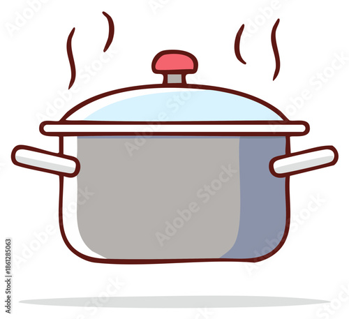Steaming Cartoon Pot Illustration With Lid and Handles
