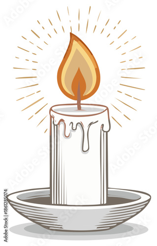 Elegant Candlelight Flame with Radiant Rays Casting Light in a Simple Holder Illustration