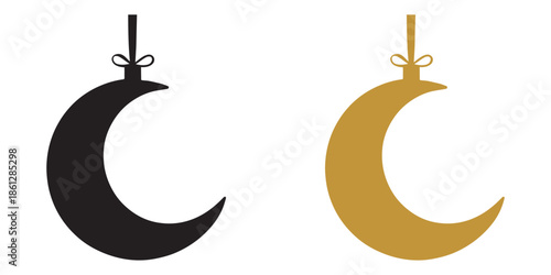 Black and Gold Crescent Moon Ornaments Side by Side