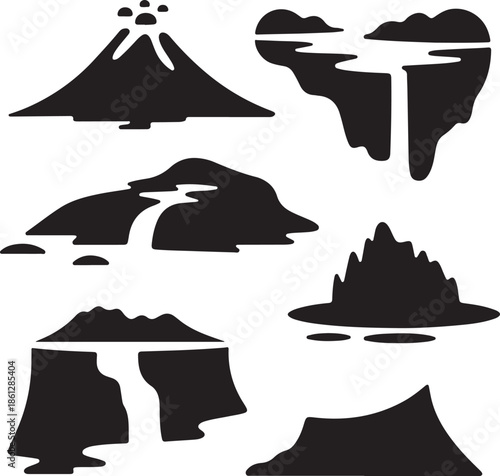 Collection of different volcanic island formation illustrations isolated