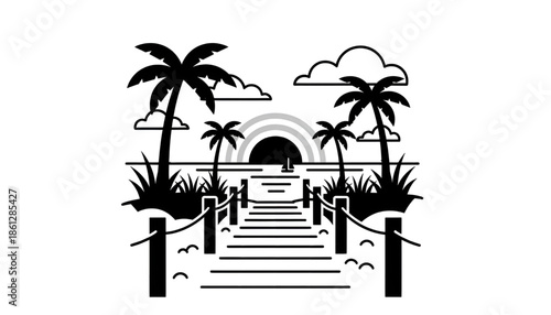 Tropical Beach Scene with Palm Trees