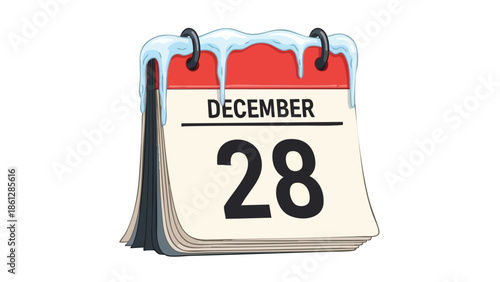 Illustrative representation of a winter calendar page displaying December 28th with icy details
